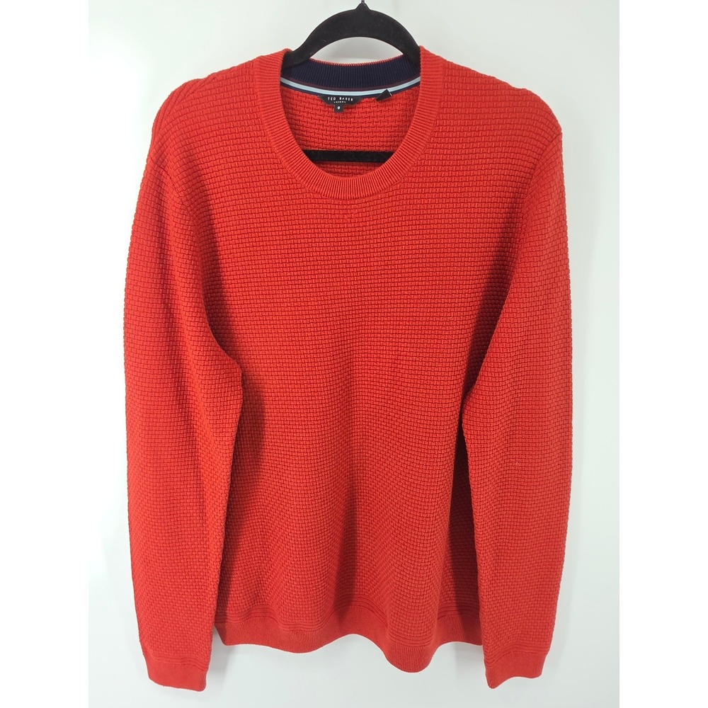 Ted Baker London Percypi Waffle Knit Sweater Mens 6 XXL Red Orange Crewneck